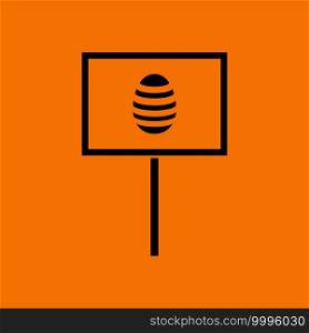 Easter Pointer With Egg Icon. Black on Orange Background. Vector Illustration.