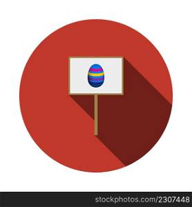 Easter Pointer With Egg Icon. Flat Circle Stencil Design With Long Shadow. Vector Illustration.