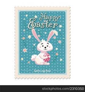 Easter postal st&, bunny, retro graphic. Vintage vector isolated. Easter postal st&, bunny, retro graphic. Vintage vector