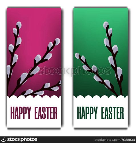 Easter Postcard. Greeting or Invitation with Willow Twigs. Template. Vector illustration for Your Design, Web, Print.