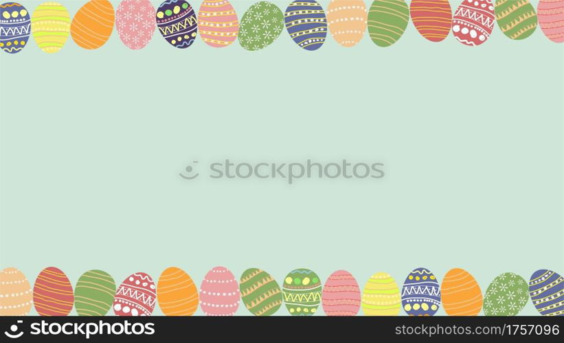 Easter poster and banner template with Colorful Easter eggs. Freehand Drawing pattern, Happy Easter With Copy space for text. vector illustration on green background. for the Easter holiday concept.