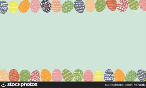 Easter poster and banner template with Colorful Easter eggs. Freehand Drawing pattern, Happy Easter With Copy space for text. vector illustration on green background. for the Easter holiday concept.