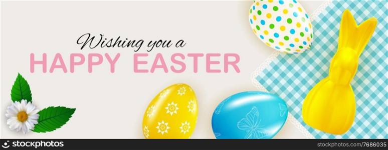 Easter poster template with 3d realistic Easter eggs and paint. Template for advertising, poster, flyer, greeting card. Vector Illustration. Easter poster template with 3d realistic Easter eggs and paint. Template for advertising, poster, flyer, greeting card. Vector Illustration EPS10