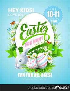 Easter poster with eggs and flowers. Vector illustration. Easter poster. Vector illustration
