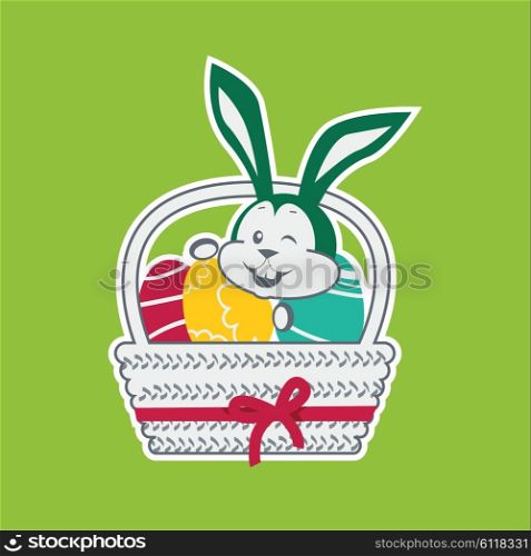 Easter rabbit icon design flat. Easter and easter bunny, rabbit and easter egg, egg and bunny, holiday easter and animal, hare easter, easter animal green, bunny easter with egg vector illustration