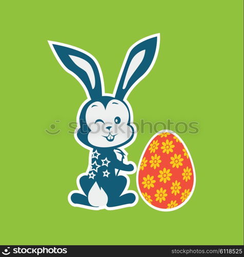 Easter rabbit icon design flat. Easter and easter bunny, rabbit and easter egg, egg and bunny, holiday easter and animal, hare easter, easter animal green, bunny easter with egg vector illustration