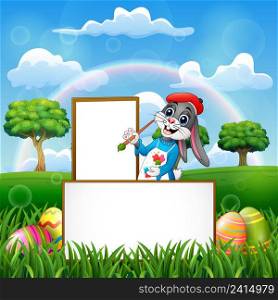 Easter rabbit painting in an empty board 