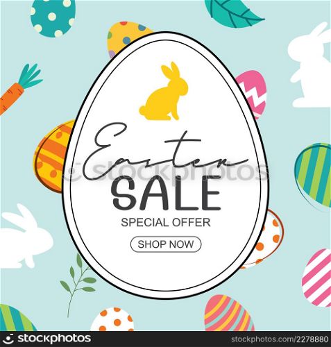 Easter sale banner design template with colorful eggs and flowers. Use for social media, advertising, flyers, posters, brochure, voucher discount.