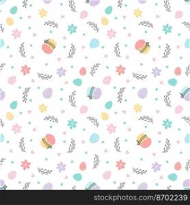 Easter seamless easter cake, eggs, willow, flowers. Hand-drawn vector illustration. Easter background for, textiles, postcards. Easter seamless easter cake, eggs, willow, flowers