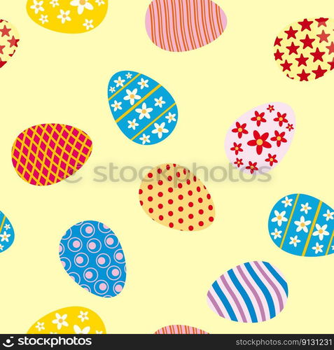 Easter seamless pattern, eggs festive spring background. Wallpaper, gift fabric wrapping paper, prints vector illustration. Easter seamless pattern, eggs festive spring background