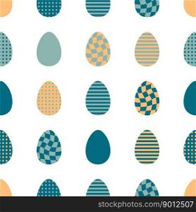 Easter seamless pattern with checkered, striped and dotted eggs. Perfect print for tee, paper, fabric, textile. Retro vector illustration for decor and design.