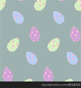 Easter seamless pattern with colorful Easter eggs in trendy pale shades. Happy Easter. Springtime. Design for wrapping paper, poster, cards, greeting or invitation, price tag or label, booklet. EPS