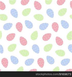 Easter seamless pattern with colorful Easter eggs in trendy soft shades. Happy Easter. Springtime. Isolate. Design for wrapping paper, poster, greeting or invitation, price tag or label, booklet. EPS
