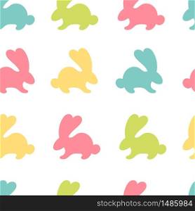 Easter seamless pattern with colorful fun bunnies.Easter decor, spring.Texture for packaging, paper bags, stationery, notebooks.Flat vector illustration on white background