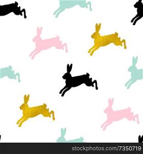 Easter seamless pattern with rabbits on a white background. Vector illustration.