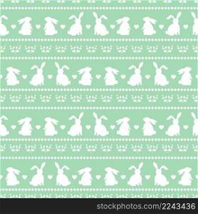 Easter seamless pattern with silhouette of rabbits on green and white color,vector illustration