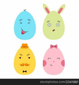 Easter set. Cheerful egg with smile. Sticker with emotion.