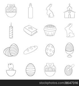 Easter set icons in outline style isolated on white background. Easter icon set outline