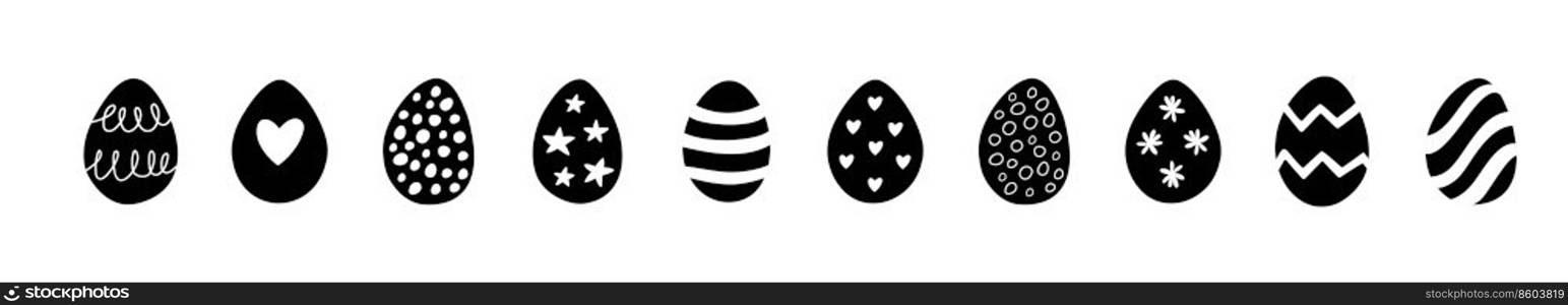 Easter set of doodle eggs illustrations isolated on a white background.. Easter set of doodle eggs illustrations isolated on white background.
