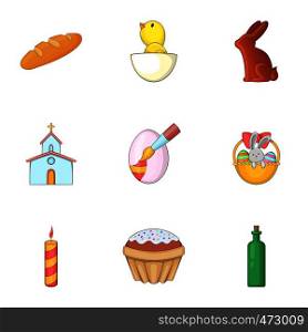 Easter things icons set. Cartoon set of 9 easter things vector icons for web isolated on white background. Easter things icons set, cartoon style