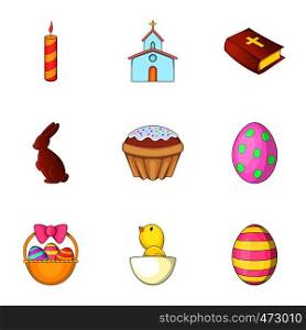 Easter time icons set. Cartoon set of 9 easter time vector icons for web isolated on white background. Easter time icons set, cartoon style