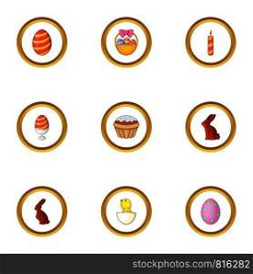 Easter time icons set. Cartoon style set of 9 Easter time vector icons for web design. Easter time icons set, cartoon style