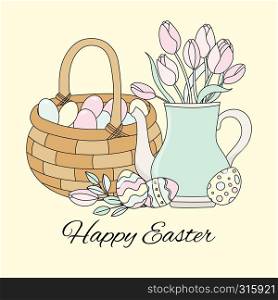 EASTER TULIPS Spring Bouquet Holiday Vector Illustration Set