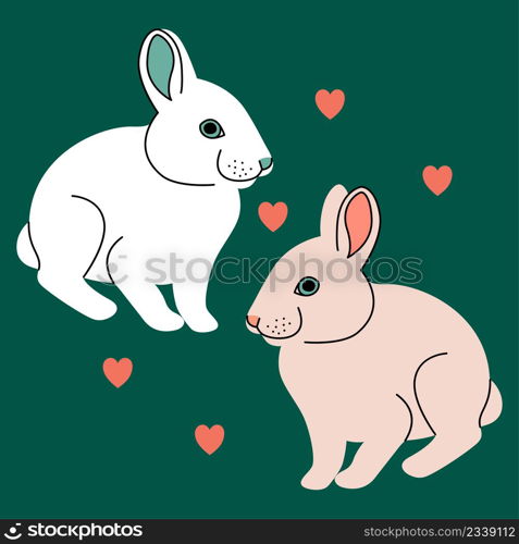 Easter vector illustration with two funny rabbits