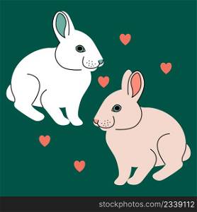 Easter vector illustration with two funny rabbits