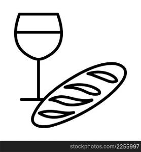 Easter Wine And Bread Icon. Bold outline design with editable stroke width. Vector Illustration.