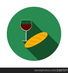 Easter Wine And Bread Icon. Flat Circle Stencil Design With Long Shadow. Vector Illustration.