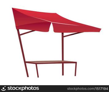 Eastern bazaar empty red tent cartoon vector illustration. Blank summer fair, marketplace counter, trade tent and table flat color object. Souq canopy, vitrine with awning isolated on white