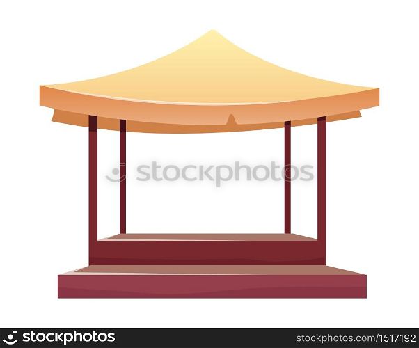 Eastern bazaar empty tent cartoon vector illustration. Blank summer fair, marketplace stall with tent and table flat color object. Souk canopy, market awning isolated on white background