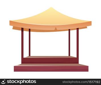 Eastern bazaar empty tent cartoon vector illustration. Blank summer fair, marketplace stall with tent and table flat color object. Souk canopy, market awning isolated on white background