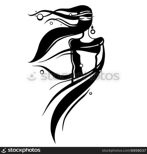 Eastern woman Silhouette. Hand drawn Vector Illustration. Beautiful woman in Hijab. Silhouette. Hand drawn vector illustration.