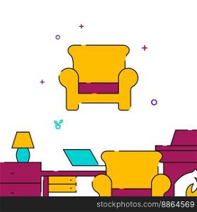 Easy chair filled line vector icon, simple illustration, related bottom border.. Easy chair filled line icon, simple vector illustration