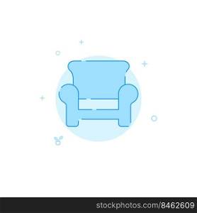 Easy chair vector icon. Flat illustration. Filled line style. Blue monochrome design.. Easy chair flat vector icon. Filled line style. Blue monochrome design.