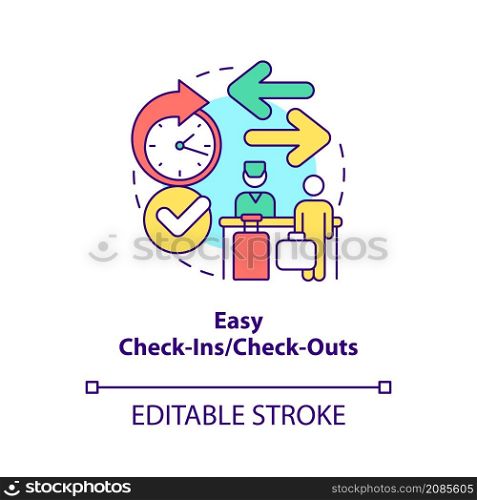 Easy check-ins and check-outs concept icon. Real estate management abstract idea thin line illustration. Isolated outline drawing. Editable stroke. Roboto-Medium, Myriad Pro-Bold fonts used. Easy check-ins and check-outs concept icon