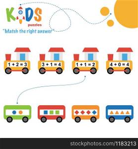 Easy colorful math match the right answer worksheet practice for preschool and elementary school kids.