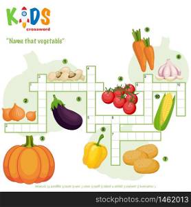 "Easy crossword puzzle "Name that vegetable", for children in elementary and middle school. Fun way to practice language comprehension and expand vocabulary. Includes answers."