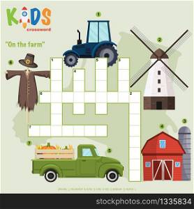 "Easy crossword puzzle "On the farm", for children in elementary and middle school. Fun way to practice language comprehension and expand vocabulary. Includes answers."