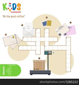 Easy crossword puzzle &rsquo;At the post-office&rsquo;, for children in elementary and middle school. Fun way to practice language comprehension and expand vocabulary. Includes answers.
