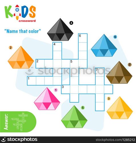 Easy crossword puzzle &rsquo;Name that color&rsquo;, for children in elementary and middle school. Fun way to practice language comprehension and expand vocabulary. Includes answers.