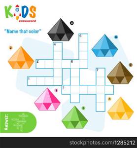 Easy crossword puzzle &rsquo;Name that color&rsquo;, for children in elementary and middle school. Fun way to practice language comprehension and expand vocabulary. Includes answers.
