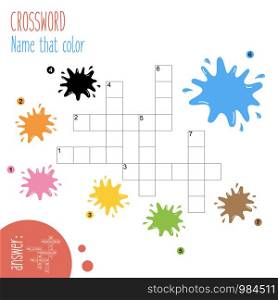 Easy crossword puzzle 'Name that color', for children in elementary and middle school. Fun way to practice language comprehension and expand vocabulary. Includes answers. Vector illustration.