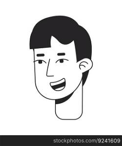 Easy going young man with relaxed smile monochrome flat linear character head. Positive mood. Editable outline hand drawn human face icon. 2D cartoon spot vector avatar illustration for animation. Easy going young man with relaxed smile monochrome flat linear character head