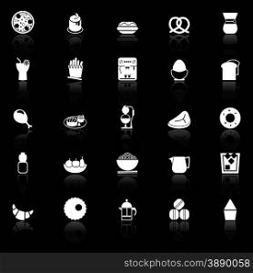 Easy meal icons with reflect on black background, stock vector