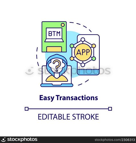 Easy transactions concept icon. Cryptocurrency pros abstract idea thin line illustration. Centralized exchanges. Isolated outline drawing. Editable stroke. Arial, Myriad Pro-Bold fonts used. Easy transactions concept icon