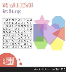 Easy word search crossword puzzle '--', for children in elementary and middle school. Fun way to practice language comprehension and expand vocabulary. Includes answers. Vector illustration.