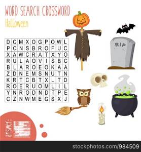 Easy word search crossword puzzle '--', for children in elementary and middle school. Fun way to practice language comprehension and expand vocabulary. Includes answers. Vector illustration.